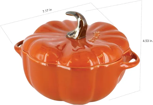 Miniatura 13 de STAUB Calabaza Pequeña de Cerámica de 0.75 cuartos, Segura para Horno y Estufa hasta 572°F, Plato de Calabaza, Horneado Color Naranja Caramelo