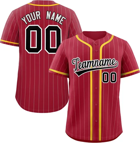 Miniatura 29 de Camiseta de béisbol de rayas finas personalizada hipster hip hop, camisetas deportivas con nombre y número del equipo personalizado para hombres