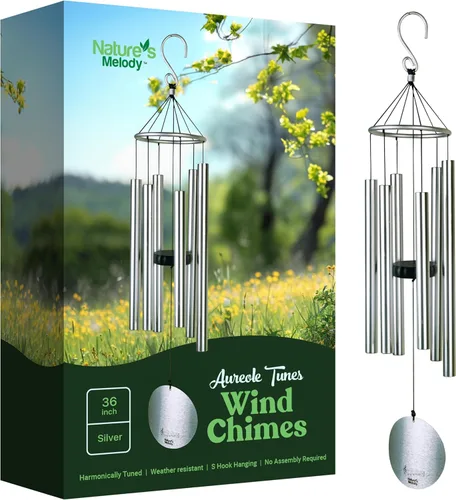 Miniatura 14 de Nature's Melody Aureole Tunes Wind Chimes – Campanilla de viento para exteriores con 6 tubos afinados a escala pentatónica de Do, aluminio 100% Oro