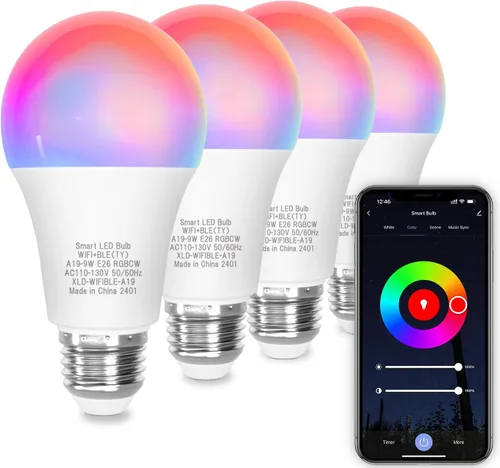 Miniatura 10 de ORALUCE Bombilla inteligente compatible con Alexa y Google Home, bombilla LED A19 E26 equivalente a 60 W, WiFi de 2.4 GHz y Bluetooth que cambia