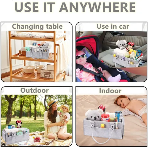 Miniatura 5 de XUANGUO Organizador de Pañales para Bebé con Asa - Cesta de Almacenamiento de Guardería Neutral por Género - Bolsa de Mano Portátil - Organizador