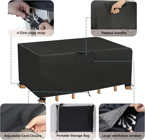 Miniatura 4 de Funda para muebles de patio, 110 pulgadas de largo x 74 pulgadas de ancho x 28 pulgadas de alto, resistente al agua, resistente a los rayos UV