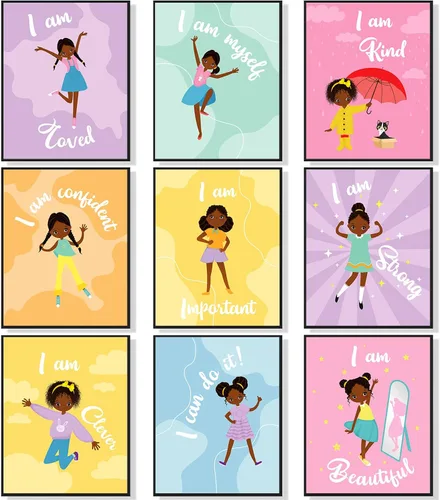 Outus 9 piezas de decoración de pared de niña negra para habitación de niñas, cita inspiradora, arte de pared afroamericano, decoración de