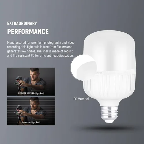Miniatura 8 de NEEWER Bombillas LED E26 de 35 W, 2 paquetes, 3150 lúmenes/5700 K/CRI 93+/15000 h de vida útil, iluminación brillante para fotografía de video