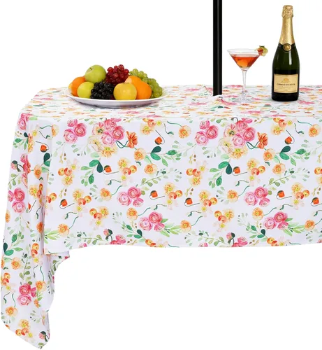 Miniatura 22 de SquarePie Mantel redondo de 60 pulgadas para exteriores con agujero para sombrilla y cremallera, resistente al agua, a prueba de derrames, mantel