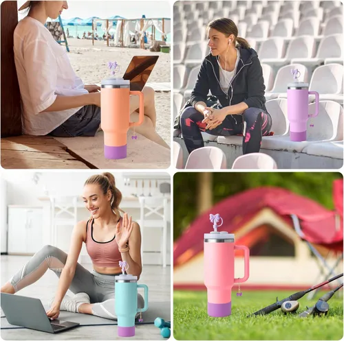 Miniatura 6 de Juego de 10 accesorios para Copa Stanley, los accesorios Stanley incluyen 2 fundas para pajitas con lazo, 1 encantador dije de mango con lazo, 2