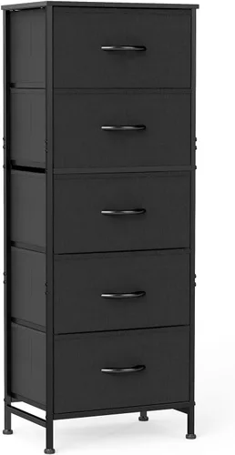 Miniatura 8 de Sweetcrispy Cómoda alta de tela para dormitorio, cómoda delgada de 6 cajones, torre de almacenamiento estrecha con parte superior de madera y marco