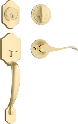 Haidms Juego de manijas y cerrojos dorados para puerta delantera, cerradura de puerta delantera, cerraduras doradas para puerta de entrada con