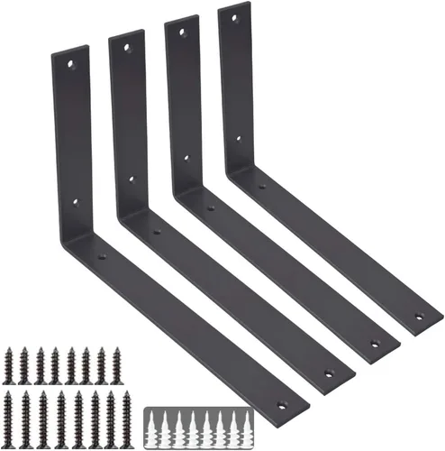 Soportes para estantes de pared de 12 pulgadas, 4 soportes resistentes para estantes, soportes industriales rústicos de metal negro para estantes de