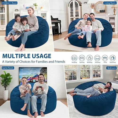Miniatura 248 de Puf de 5 pies, puf grande con relleno de espuma viscoelástica, sofá puff esponjoso con funda de terciopelo holandés, puf redondo para sala de estar