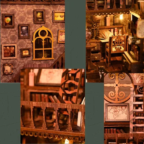 Miniatura 3 de TOPBSFARNY Kit de rincón de libros – Rompecabezas de madera 3D en miniatura para estanterías, kits de bricolaje con luz LED para adultos y SL09