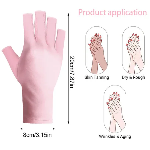 Miniatura 2 de Pimoys Guantes anti UV para lámpara de uñas, guantes de manicura ligeros UPF50+, guantes de protección UV sin dedos para lámpara de uñas de gel, Rosa
