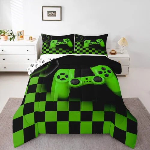 Miniatura 51 de Juego de edredón de videojuegos para niños, niñas y hombres, juego de ropa de cama con estampado de consola de videojuegos negro, decoración