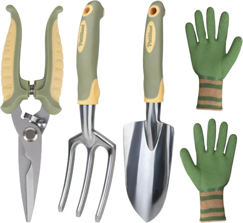 Miniatura 9 de Juego de herramientas de jardín de 4 piezas, mango ergonómico, kit de herramientas de jardín con paleta resistente, tenedor de mano, tijeras