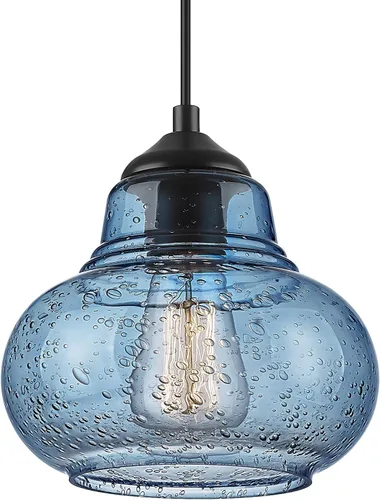 Miniatura 15 de ELYONA Paquete de 2 Luces Colgantes de Vidrio Burbuja, Lámpara Colgante Vintage de 8 Pulgadas de Vidrio Granulado, Luminarias Colgantes Industriales