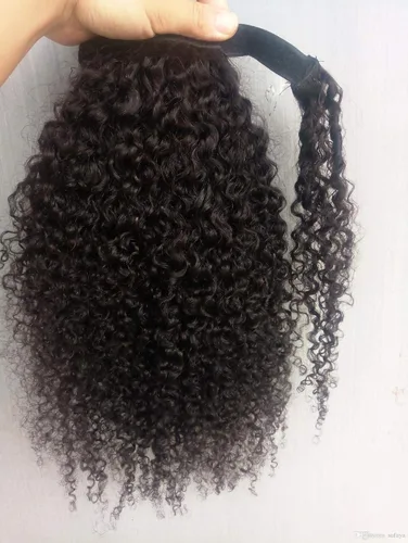 Miniatura 11 de Extensiones de cola de caballo de cabello humano rizado afro, rizado con cordón, extensiones de cabello humano rizado natural en cola de caballo
