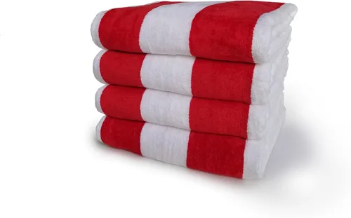 Miniatura 5 de Royal Comfort Cabana - Toallas de playa a rayas de 30 x 60 pulgadas, paquete de 4 unidades (rosa neón / blanco) terciopelo de rizo de 11.7 libras