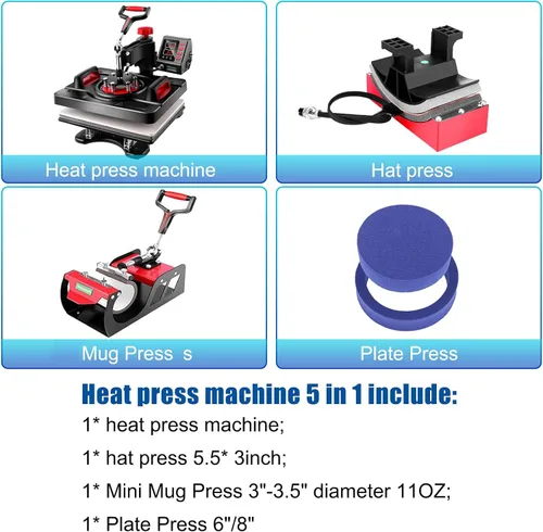 Miniatura 3 de AKEYDIY - Máquina de prensa de calor 5 en 1, máquina profesional de sublimación, 12" X 15", prensa giratoria para impresión en camisas