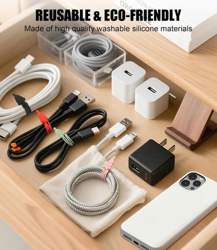 Miniatura 6 de Organizador de cables de silicona, 12 piezas de 4.5 pulgadas, reutilizables, lindas corbatas de Navidad para agrupar cables eléctricos en el hogar