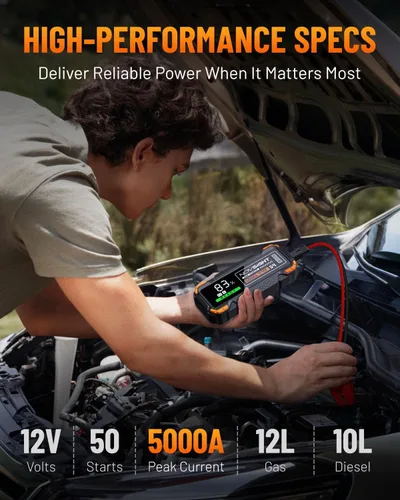 Miniatura 5 de NOVSIGHT Arrancador de batería de automóvil – Arrancador de batería portátil de 5000 A (12.0 L de gasolina/10.0 L diesel) caja de arranque de coche