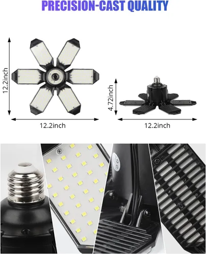 Miniatura 6 de Tudoccy Luces de garaje, paquete de 2 luces LED de techo de garaje de 34000 lúmenes, 6500 K, luz LED para tienda, 6 paneles ajustables, bombilla