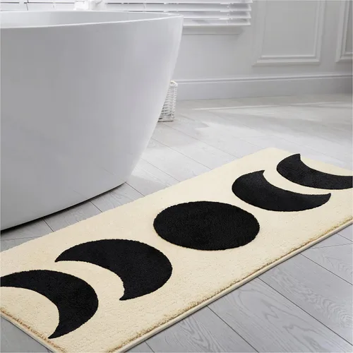 Alfombra de baño Half Moon de 52.5 x 20.5 pulgadas, antideslizante, absorbente de agua, con diseño bohemio de brujería de fase lunar, color negro