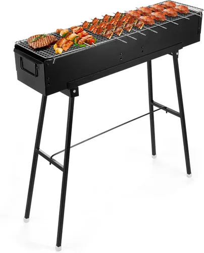 IRONWALLS Parrilla portátil de carbón de 32 pulgadas, parrilla plegable de acero inoxidable negra para cocinar al aire libre, parrilla grande de