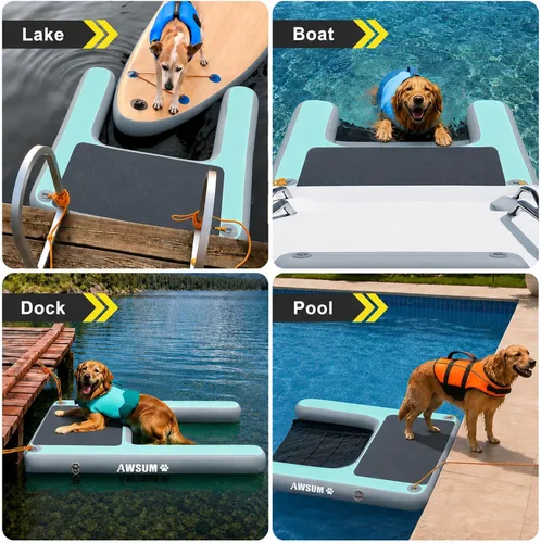 Miniatura 2 de AWSUM Rampa inflable para botes acuáticos para perros, escalera flotante para perros de hasta 230 libras en escalones de flotación de agua
