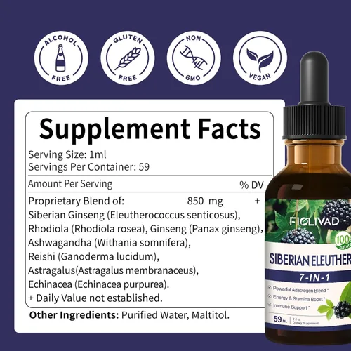 Miniatura 8 de Gotas líquidas de extracto de ginseng siberiano, (raíz de Eleuthero), suplemento de hierbas para apoyo inmunológico, energía y fortalecimiento