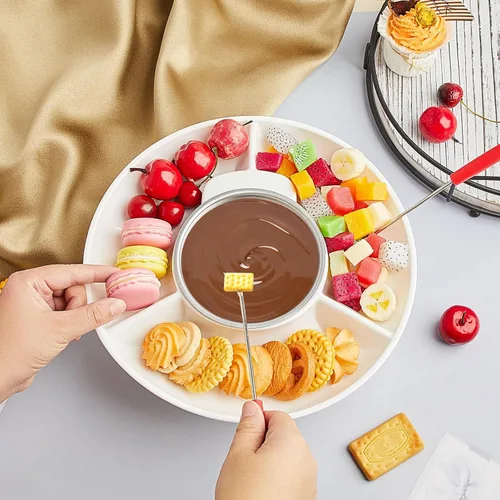 Miniatura 6 de Juego de ollas de fondue eléctricas Lallisa, kit de fondue de chocolate, máquina de fondue eléctrica, bandejas desmontables para servir con 4 Blanco