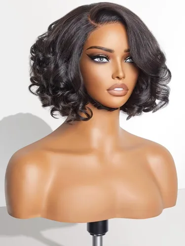 Miniatura 10 de Pelucas cortas de cabello humano rizado estilo Bob con reflejos, pelucas de encaje frontal HD de 13 x 4, pelucas de cabello brasileño con corte
