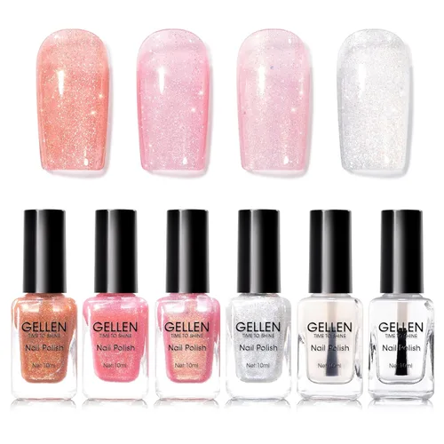 Miniatura 32 de GELLEN Juego de Esmalte de Uñas en 4 Colores Negro, Blanco, Gris & Base y Capa Superior, Esmalte de Uñas de Tendencia Otoño/Invierno Negro, Blanco