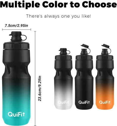 Miniatura 7 de QuiFit Paquete de 2 botellas de agua comprimibles para bicicleta de montaña, a prueba de fugas, con cubierta antipolvo, sin BPA, se adapta a