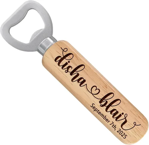 Abrebotellas personalizados, nombres de pareja personalizados de madera y abridores de fecha para regalo de boda, regalos ideales para boda (juego
