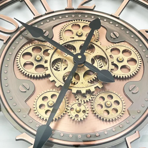 Miniatura 3 de Real Moving Gears - Reloj de pared grande y moderno de metal con engranajes móviles reales para decoración de sala de estar, estilo industrial Cobre