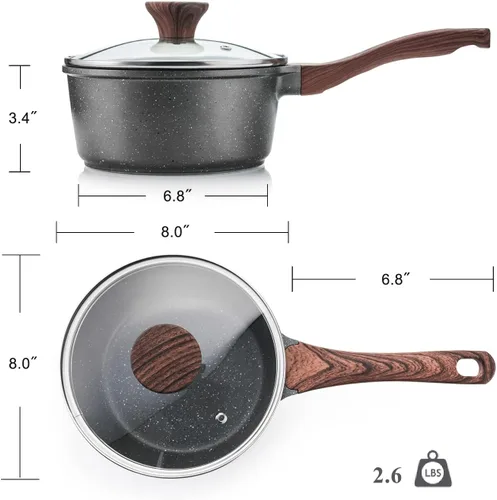 Miniatura 7 de SENSARTE - Cacerola antiadherente con tapa, 2.5 cuartos de galón, olla mediana con revestimiento de granito suizo, mango de enfriamiento, cacerola