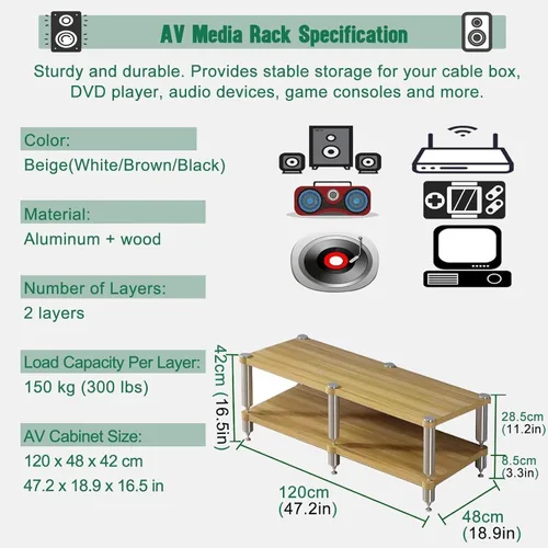 Miniatura 2 de Mesa consola moderna para TV de 55 pulgadas con soporte de almacenamiento extra grande, elegante gabinete de CD estéreo para dormitorio o sala