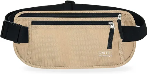 Miniatura 131 de DAITET Cinturón de dinero, soporte para pasaporte, cartera de viaje oculta segura con bloqueo RFID, riñonera encubierta (negro), Negro, Rfid