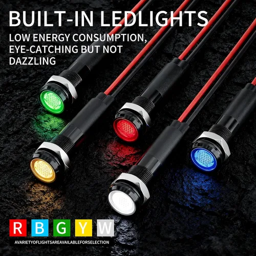 Miniatura 5 de 5 piezas 8 mm (5/16'') luz indicadora LED Luz indicadora 110V 120V lámpara piloto de metal Aluminio negro anodizado impermeable ip67 Luz de señal