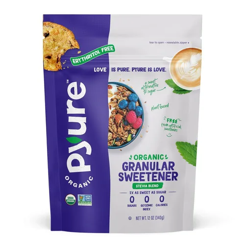 Pyure Mezcla orgánica de stevia | Sustituto de azúcar granulado con cero calorías y carbohidratos | Apto para dieta cetogénica, diabética y vegana |