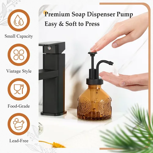 Miniatura 3 de Dispensador de jabón de vidrio ámbar, dispensador pequeño de jabón de manos para baño, botella de jabón líquido y loción con bomba, dispensador