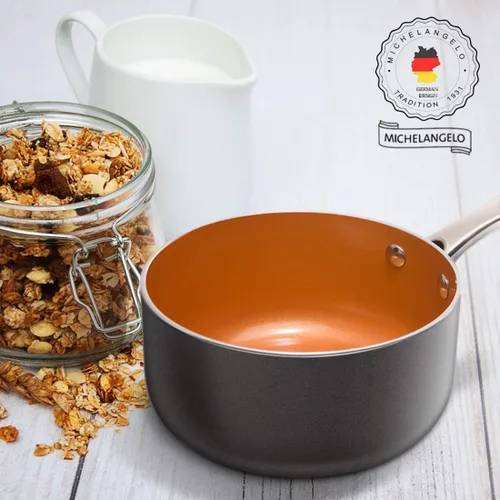 Miniatura 2 de MICHELANGELO Juego de cacerolas de 2 cuartos + 3 cuartos de galón con tapa, sartén de cobre ultra antiadherente con tapa, olla pequeña con tapa