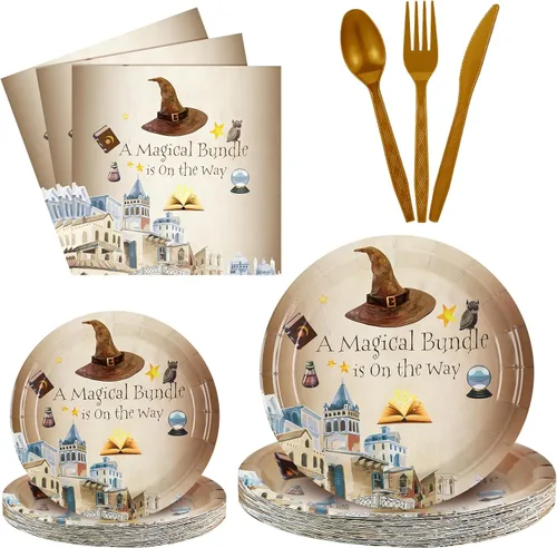 Miniatura 10 de Sunnyray 96 platos y servilletas para baby shower, suministros de decoración de fiesta, baby shower, platos de postre, servilletas y tenedores