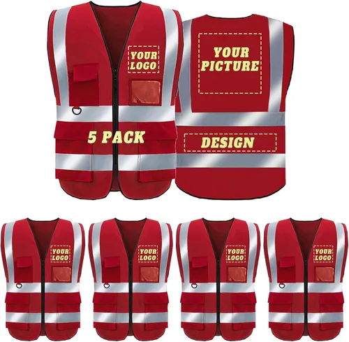 Miniatura 28 de Chaleco de seguridad con logotipo personalizado de alta visibilidad, chaleco reflectante clase 2, ropa de trabajo de construcción con 5 bolsillos