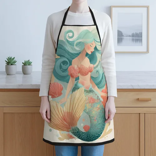 Miniatura 6 de Fanciful - Delantal de sirena para cocinar, diseño de fantasía acuática, delantal de cocina para barbacoa, jardinería y trabajo de chef