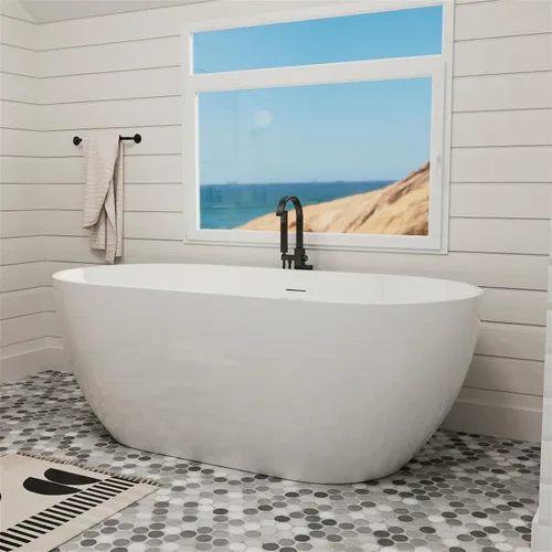 Miniatura 11 de Bañera independiente de acrílico Lucite de 47 pulgadas, bañera de remojo japonesa de forma cuadrada con diseño de asiento, desagüe cromado derecho