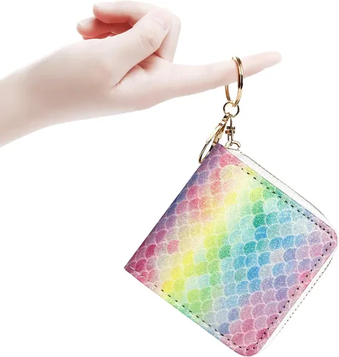 Miniatura 10 de GEEAD - Monedero pequeño con purpurina para mujer o niña, con anillo para llavero