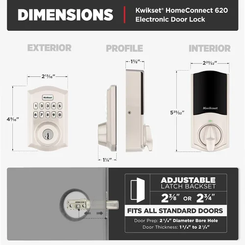 Miniatura 10 de Kwikset HomeConnect 620 Z-Wave de Largo Alcance Habilitado Cerradura Inteligente con Teclado Entrada sin Llave Conveniente, Códigos de Usuario