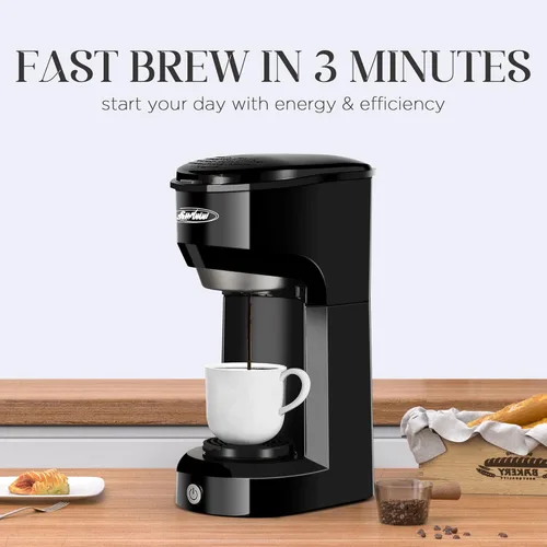 Miniatura 4 de Cafetera individual K Cup para café en cápsulas y molido, filtro permanente, café con tanque de 6-14 onzas botón de una pulsación, negra Negro