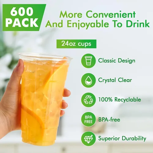 Miniatura 2 de Lilymicky Paquete de 600 unidades de vasos de plástico transparente de 24 onzas, vasos desechables de PET para beber, cristal claro, perfecto